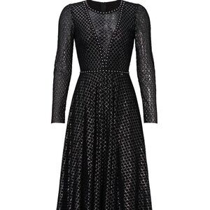 NISSA Black Printed Tulle Midi Dress US 10